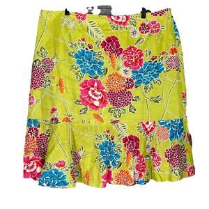 Nygard Linen Skirt Womens 18 Green Floral Lined Beachy Resort Boho colorful